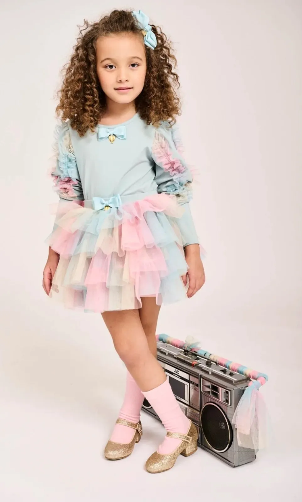Angel's Face Girls Harlie Rainbow Top In Duck Egg Color