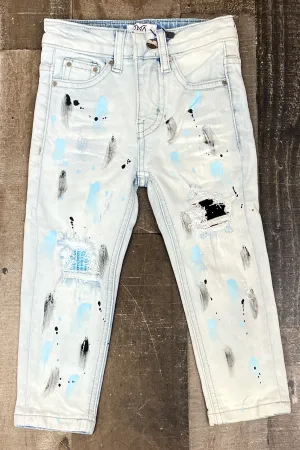 DNA Premium Wear- sky blue/black painted spot jeans (kids)