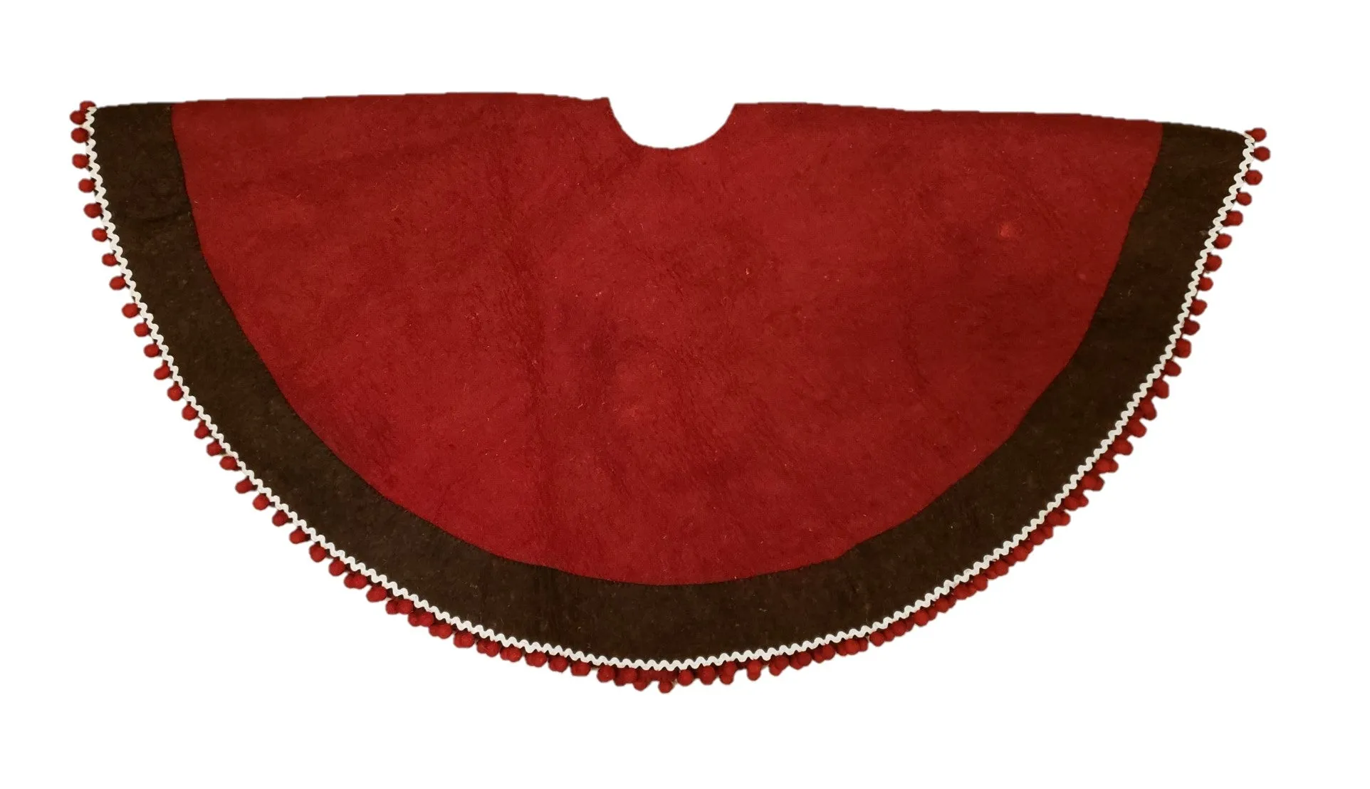 Gingerbread Tree Skirt in Hand Felted Wool Chocolate and Red