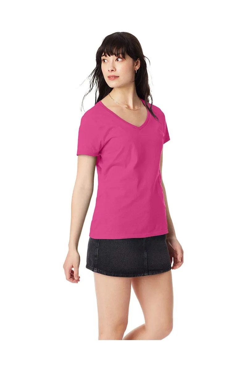 Hanes S04V: Ladies Nano V-Neck T-Shirt 100% Cotton
