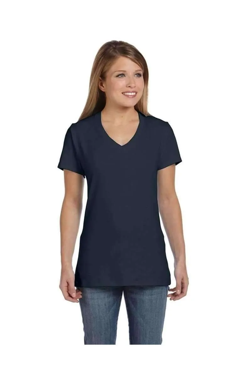 Hanes S04V: Ladies Nano V-Neck T-Shirt 100% Cotton