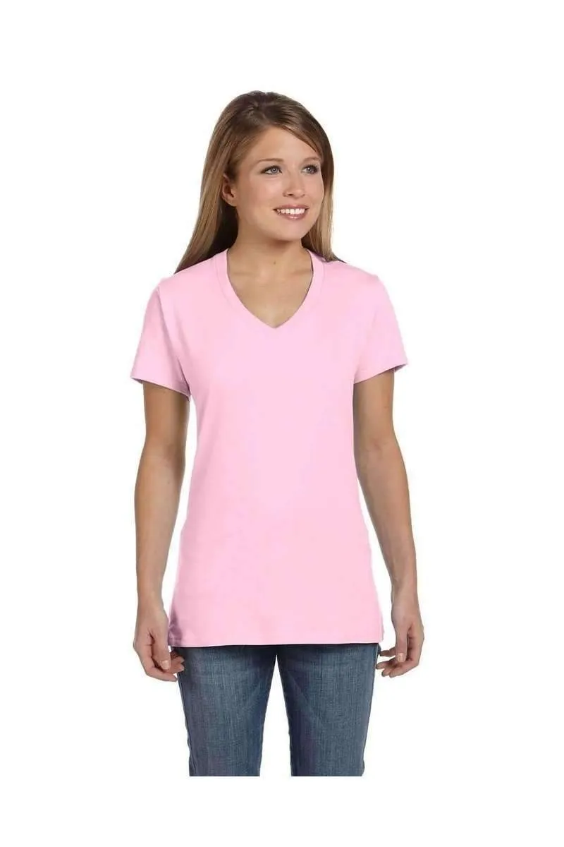Hanes S04V: Ladies Nano V-Neck T-Shirt 100% Cotton