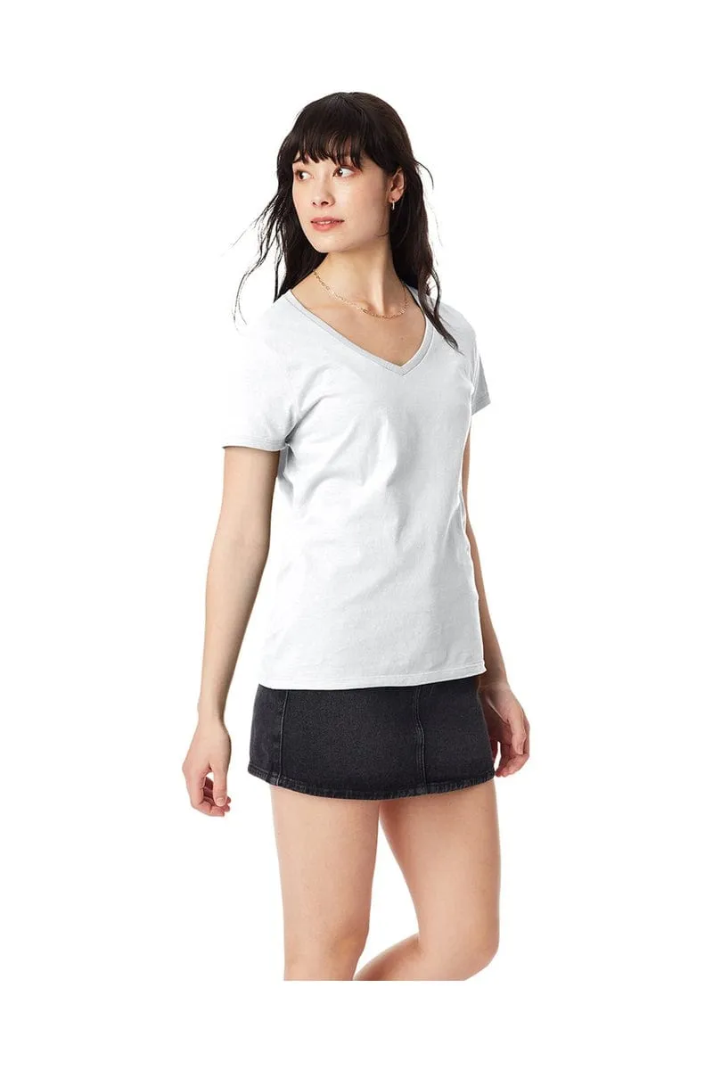 Hanes S04V: Ladies Nano V-Neck T-Shirt 100% Cotton