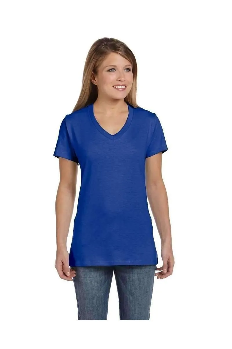 Hanes S04V: Ladies Nano V-Neck T-Shirt 100% Cotton