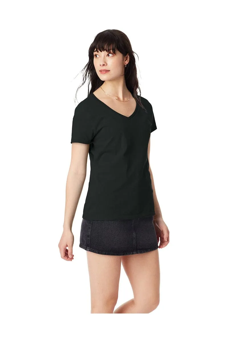 Hanes S04V: Ladies Nano V-Neck T-Shirt 100% Cotton