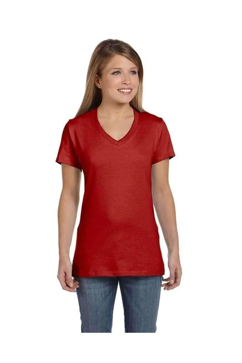 Hanes S04V: Ladies Nano V-Neck T-Shirt 100% Cotton
