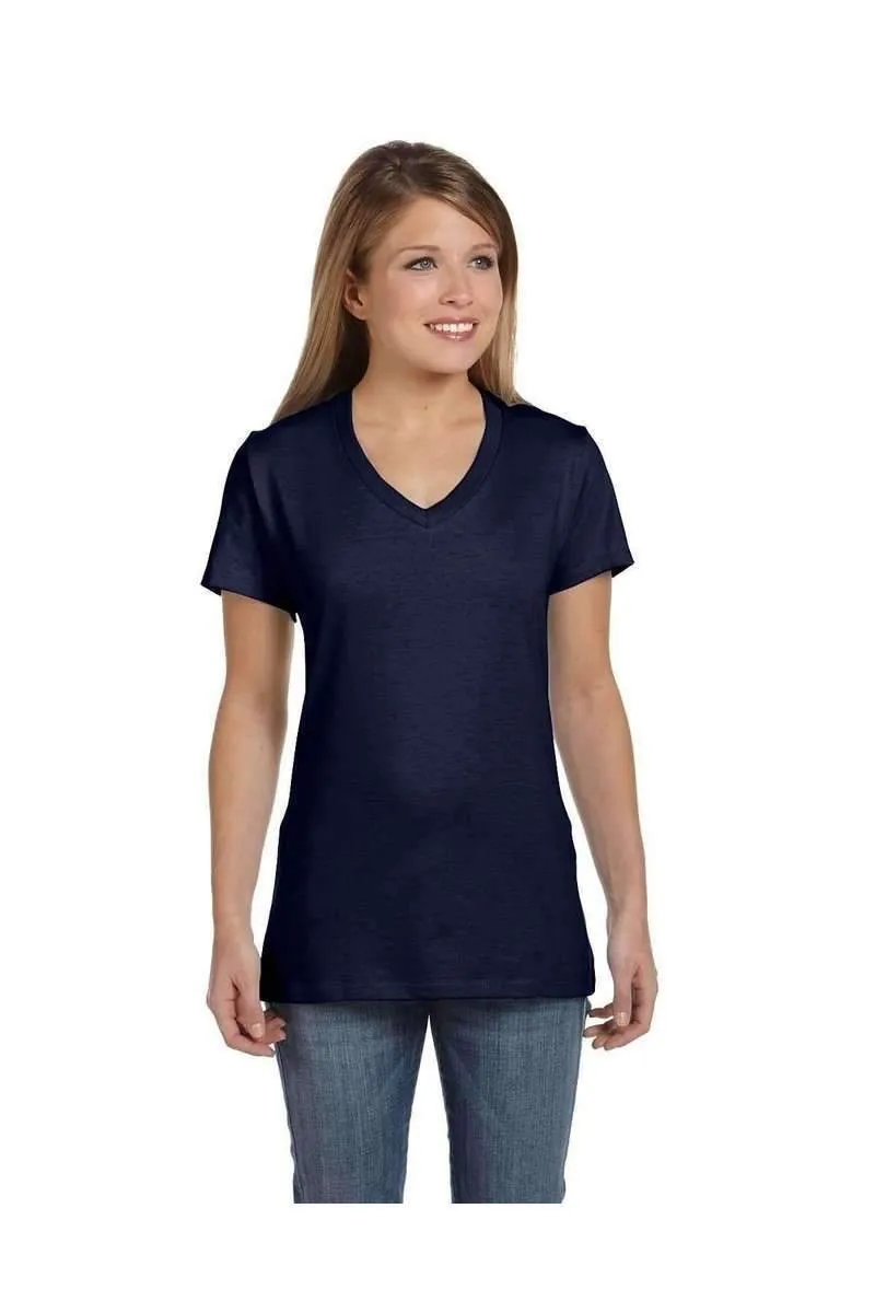Hanes S04V: Ladies Nano V-Neck T-Shirt 100% Cotton