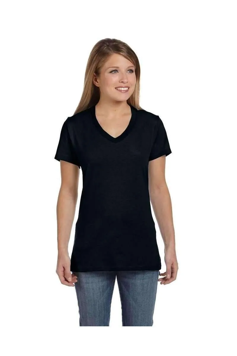 Hanes S04V: Ladies Nano V-Neck T-Shirt 100% Cotton