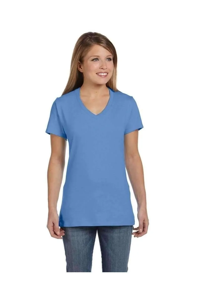 Hanes S04V: Ladies Nano V-Neck T-Shirt 100% Cotton