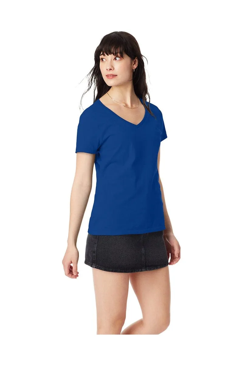 Hanes S04V: Ladies Nano V-Neck T-Shirt 100% Cotton