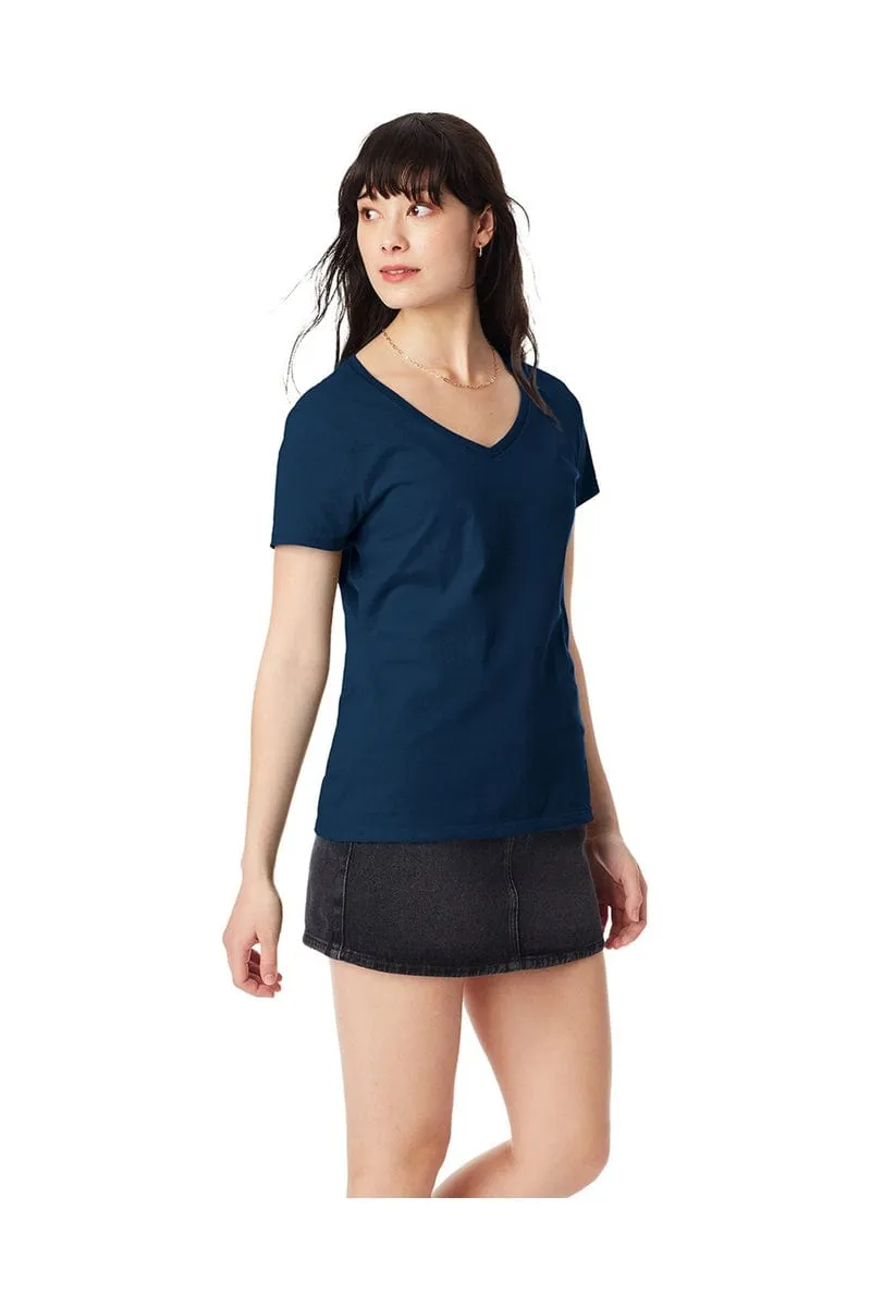 Hanes S04V: Ladies Nano V-Neck T-Shirt 100% Cotton