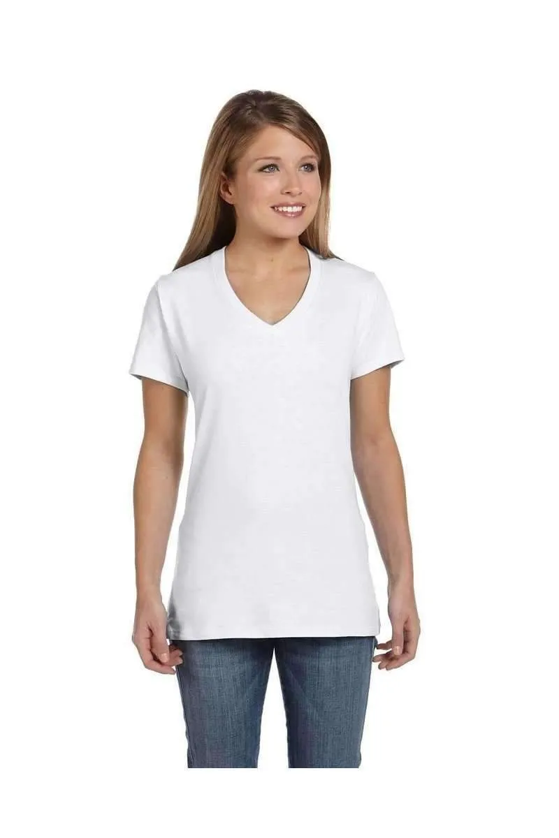 Hanes S04V: Ladies Nano V-Neck T-Shirt 100% Cotton