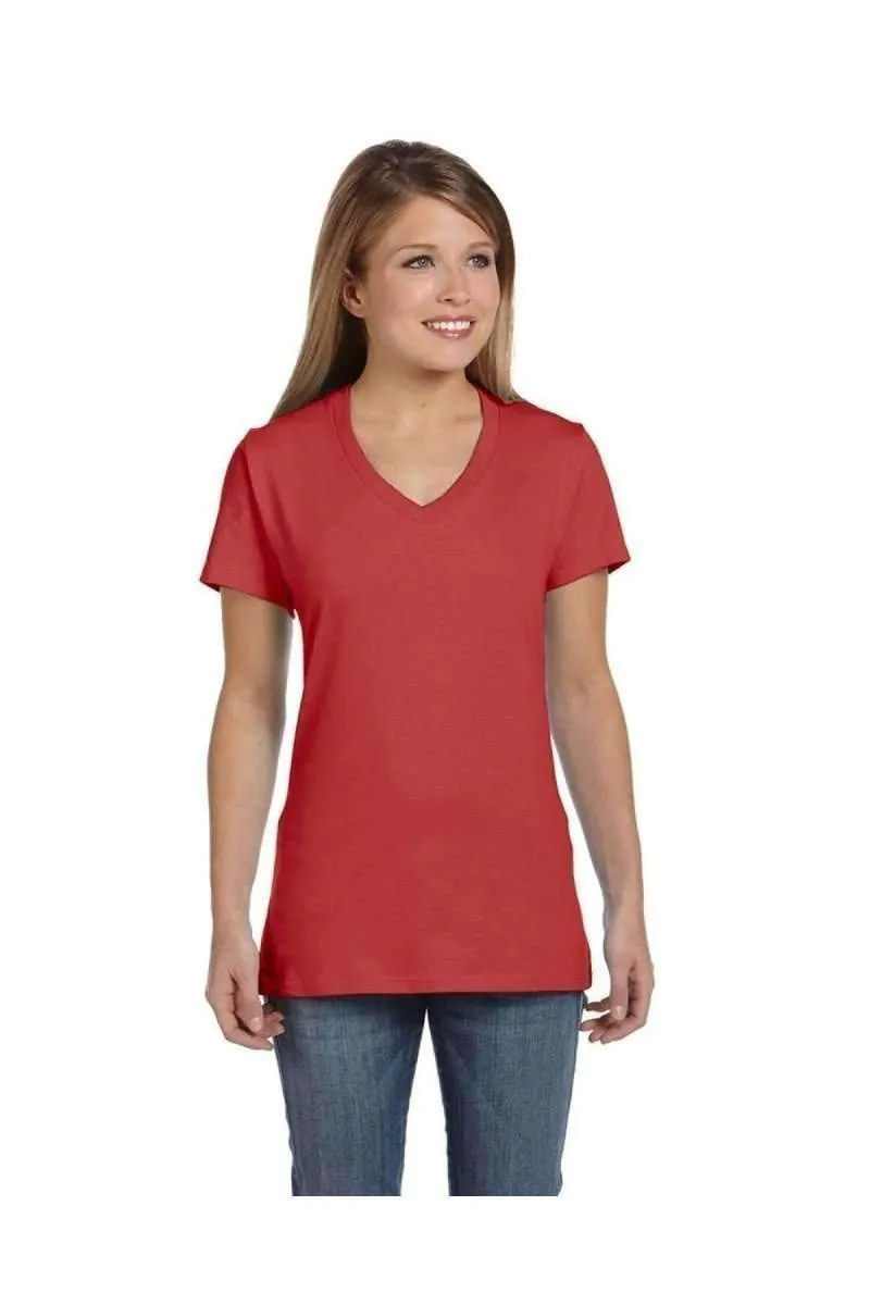 Hanes S04V: Ladies Nano V-Neck T-Shirt 100% Cotton