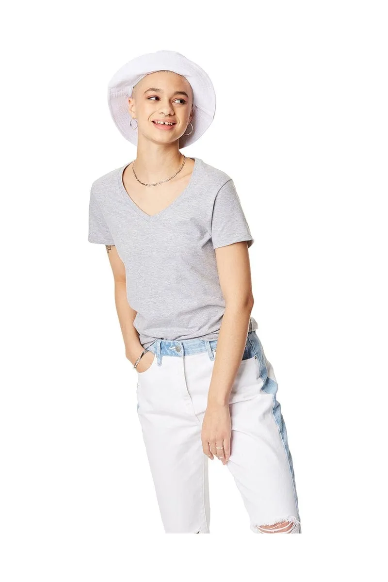 Hanes S04V: Ladies Nano V-Neck T-Shirt 100% Cotton