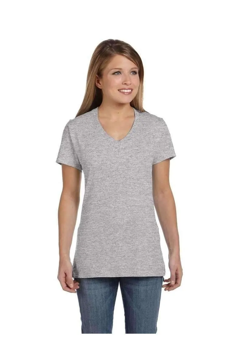 Hanes S04V: Ladies Nano V-Neck T-Shirt 100% Cotton
