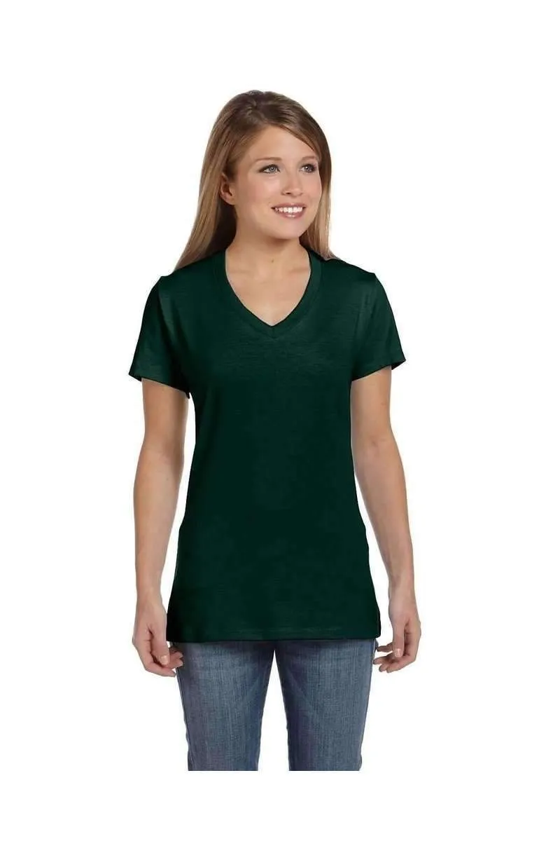 Hanes S04V: Ladies Nano V-Neck T-Shirt 100% Cotton