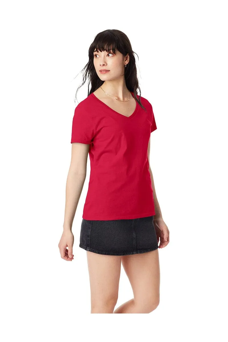Hanes S04V: Ladies Nano V-Neck T-Shirt 100% Cotton
