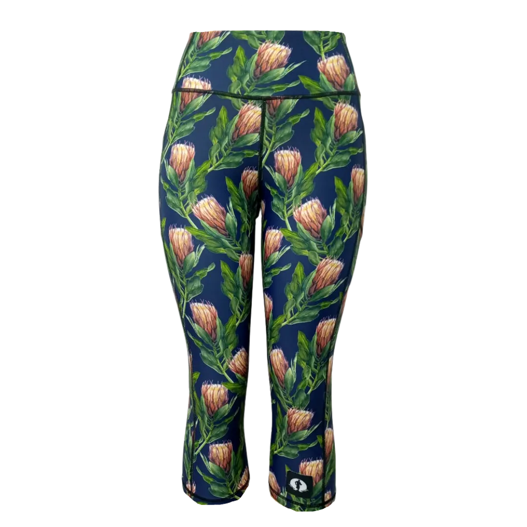 High Waist Funky 3/4 Leggings - Protea 03