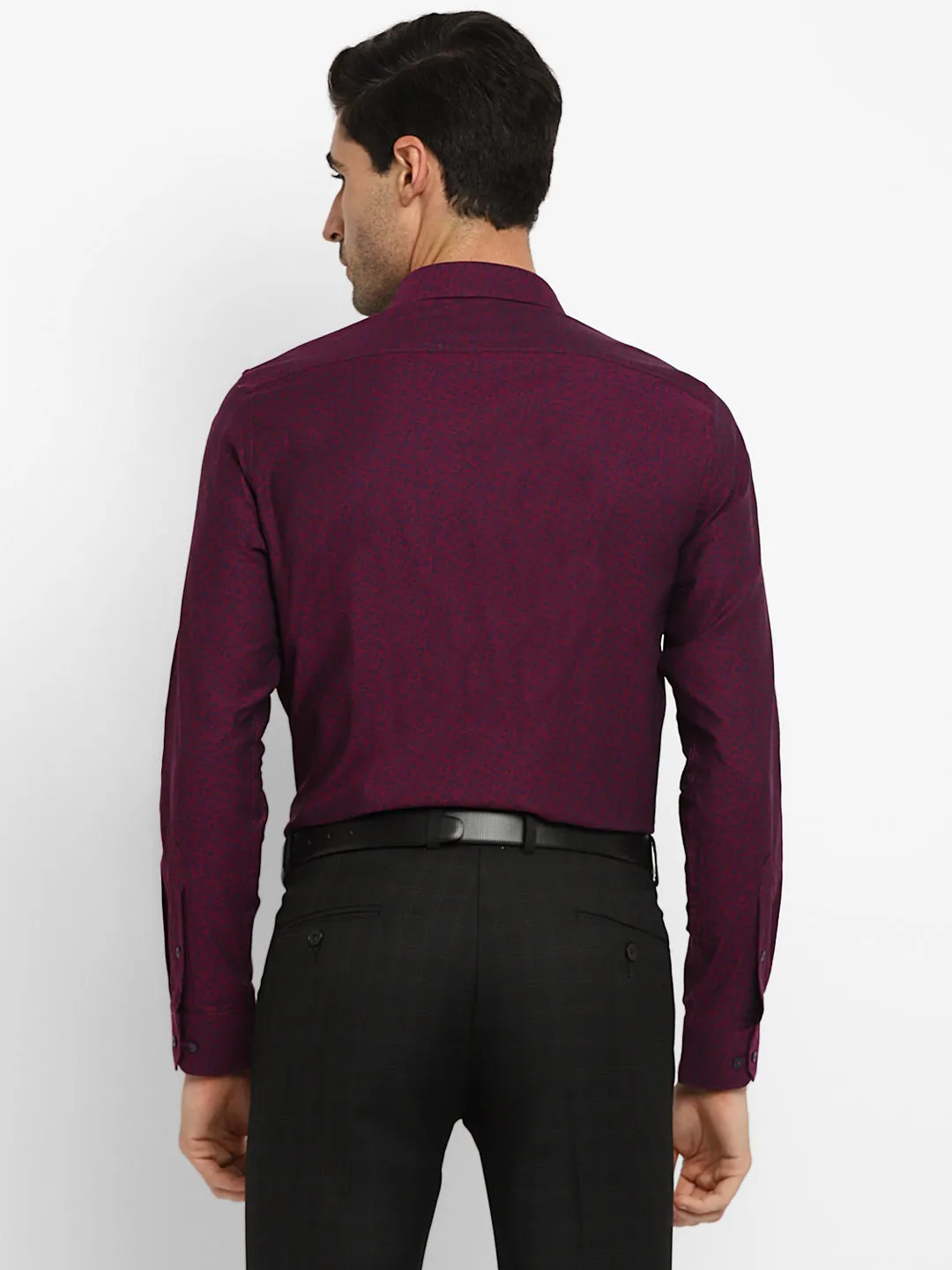 Maroon Cotton Printed Slim Fit Shirts