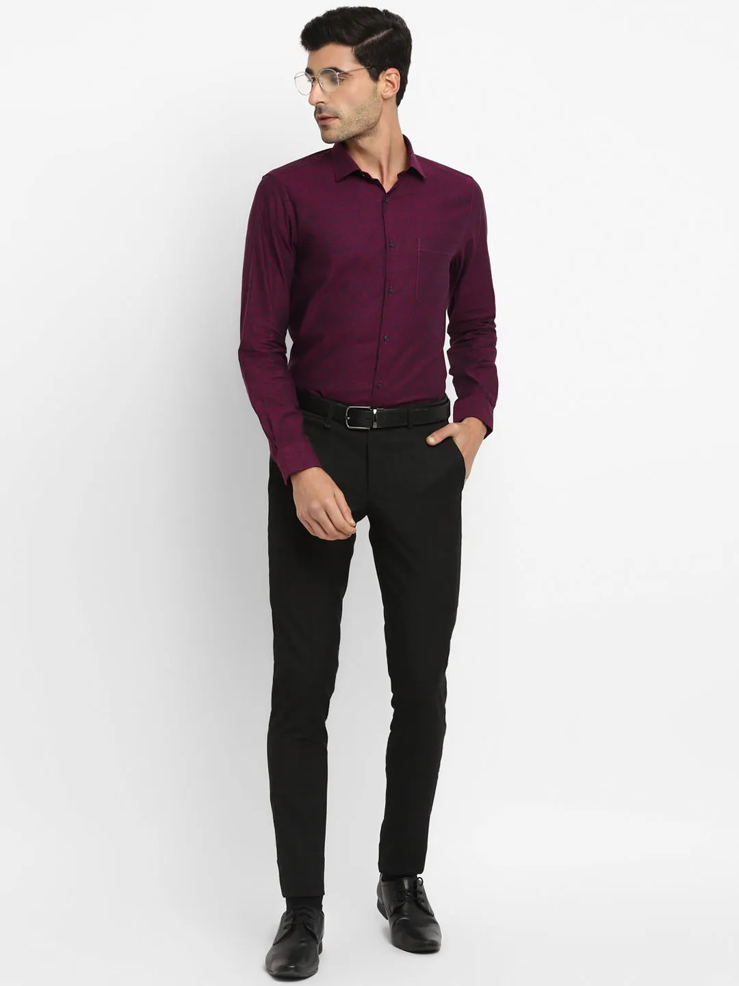 Maroon Cotton Printed Slim Fit Shirts