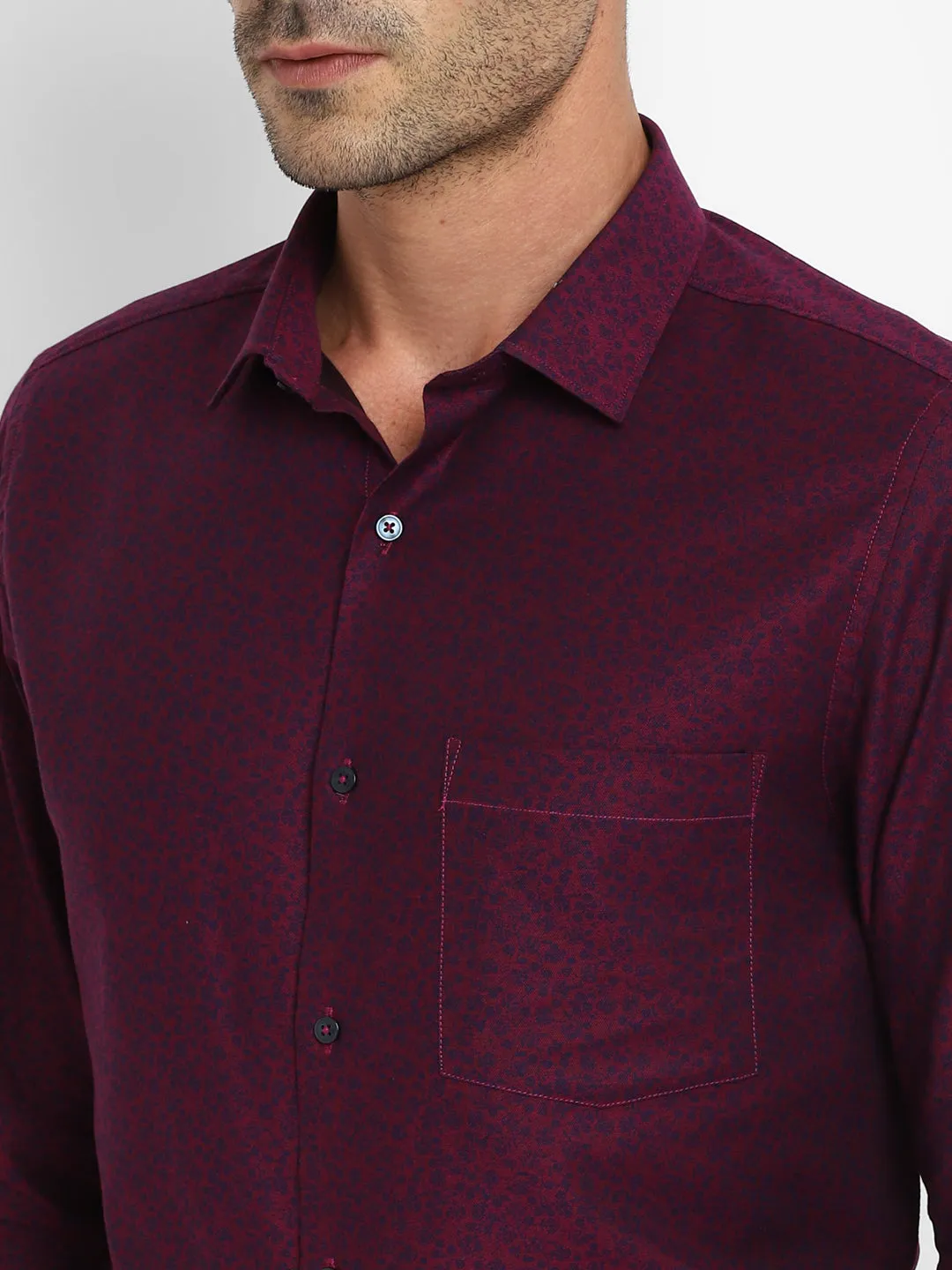 Maroon Cotton Printed Slim Fit Shirts