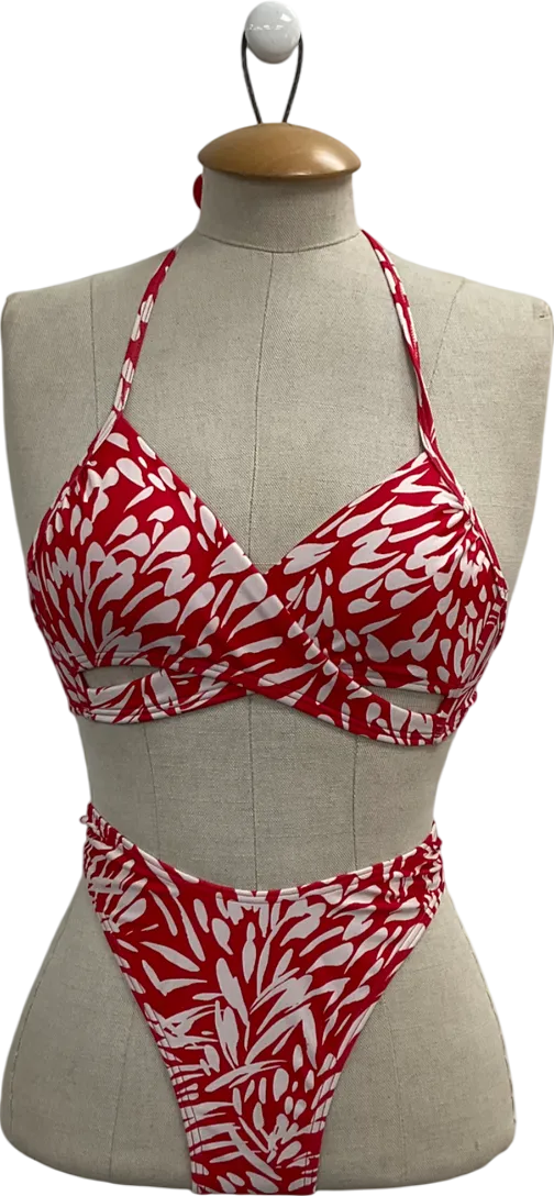 New Look Red Ally Wrap Front Scoop Bikini Top And Bottoms UK 10
