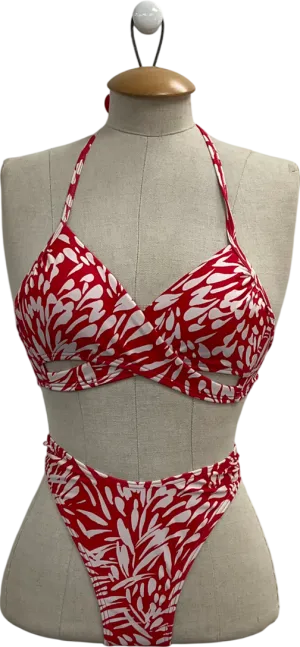 New Look Red Ally Wrap Front Scoop Bikini Top And Bottoms UK 10