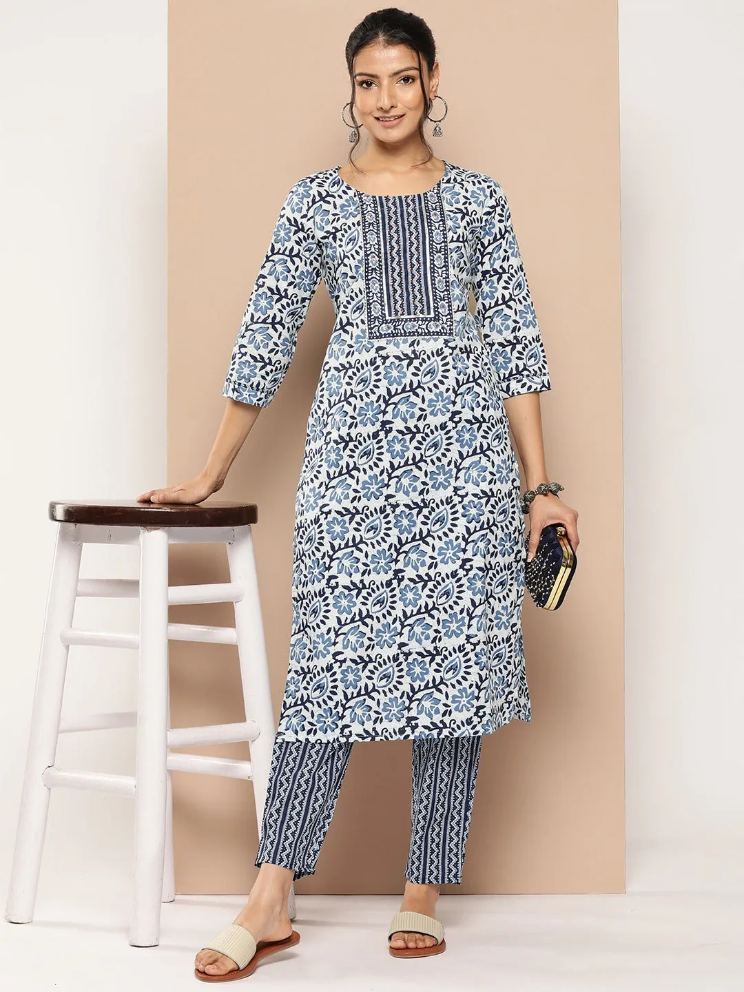 Printed Gotta Patti Cotton Kurta Set