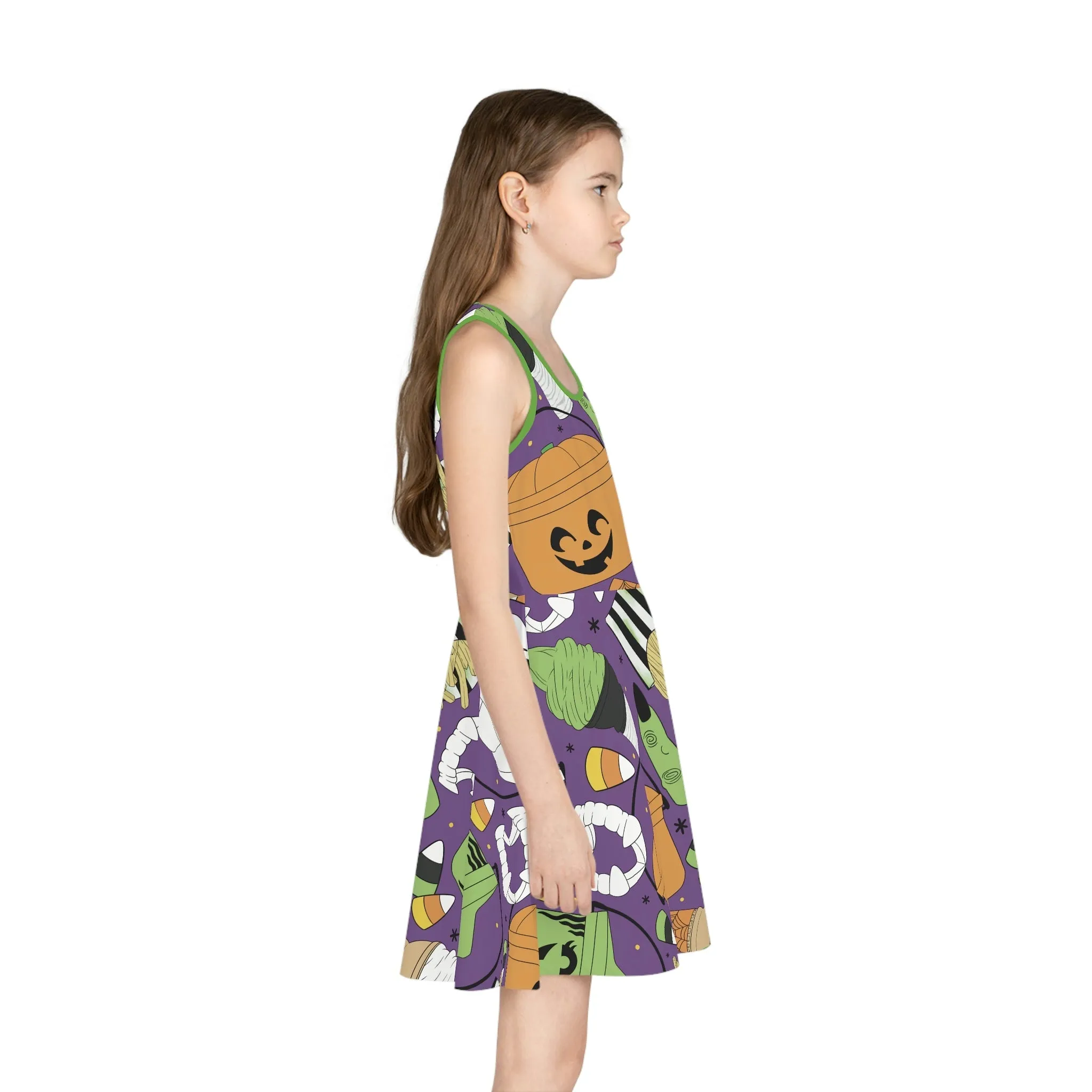 Retro Halloween Bucket Girls' Sleeveless Sundress