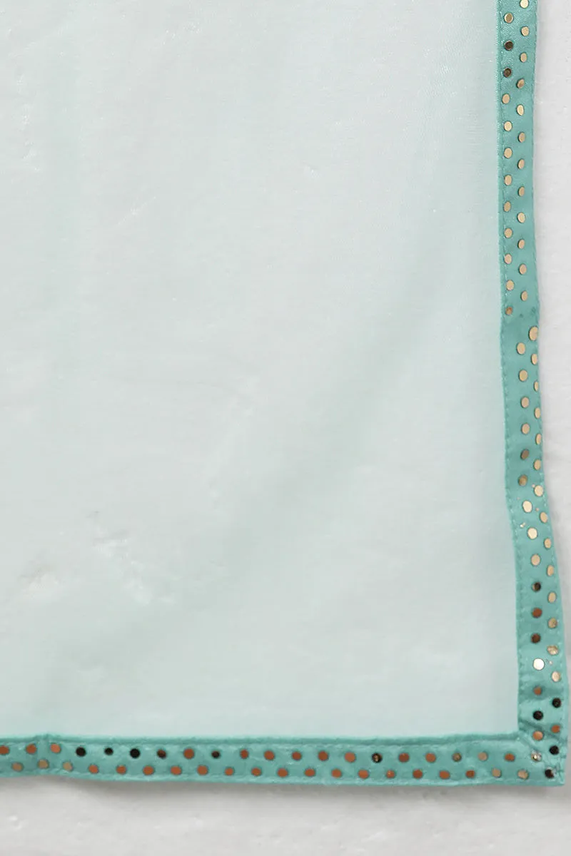 Sea Green Poly Silk Straight Suit Set