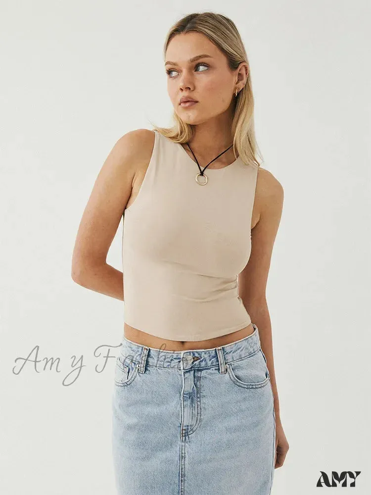 Tight Bottomed Round Neck Sleeveless Racerback Crop Top
