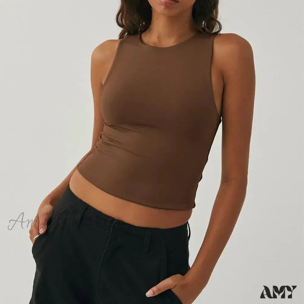 Tight Bottomed Round Neck Sleeveless Racerback Crop Top