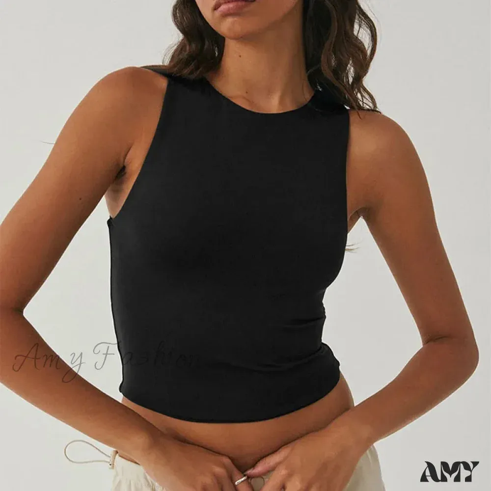 Tight Bottomed Round Neck Sleeveless Racerback Crop Top