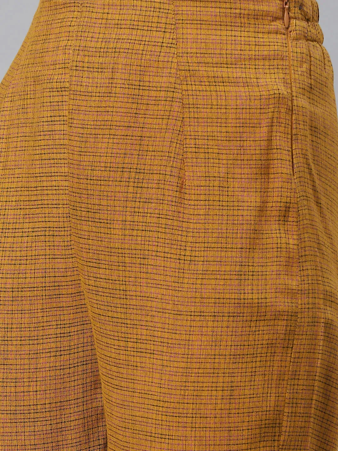 Women Mustard & Beige Self Checked Kurta With Trousers & Dupatta