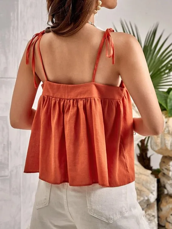 Women's Tank Tops Loose Line Neck Strap Tie Tank Tops